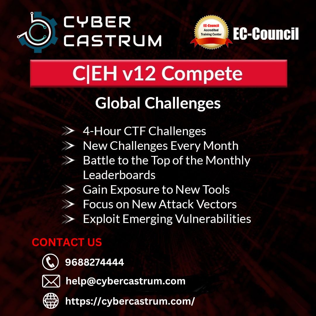 Get certified with CEH
#eccouncil #ceh #cehv12 #chfi #cscu #ethicalhacker #cnd #ccse #ecde #cciso #cybercastrumllp
