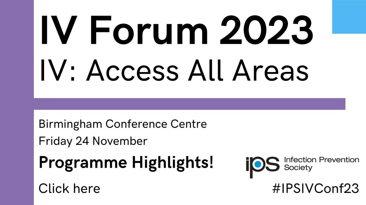 The #IPS IV Forum Conference highlights include:

✅Reducing blood culture contamination
✅Risk assessment for safe IV environment
✅Community IV
✅Patient safety in vascular access!
✅VAD surveillance

buff.ly/3oBV1Le

#IPSEvents #IPSIVConf23