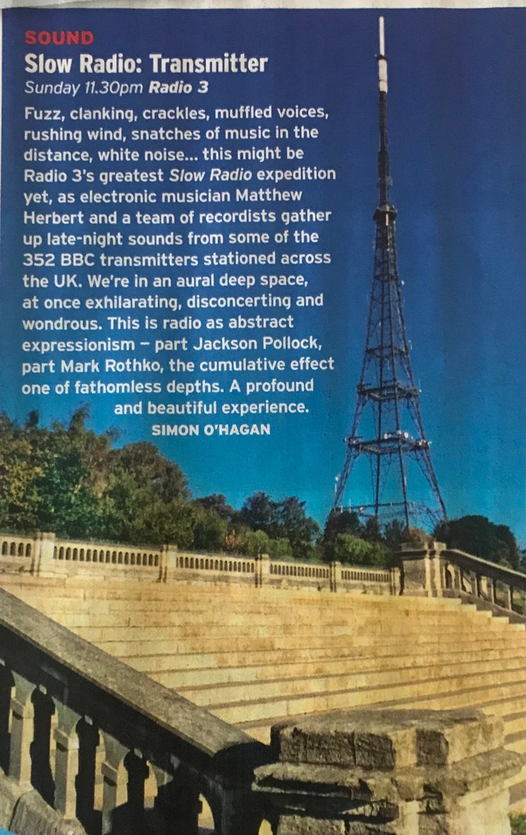 It was a pleasure to be a part of this, with the transmitter nearest to me actually in my hometown of Oldham! You can catch the episode from last night here: bbc.co.uk/sounds/play/m0… Also, a lovely review in the @RadioTimes below 🎶⛰️