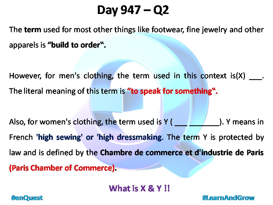 Day 947 - Q2

#enQuest

#LearnAndGrow

#tweet100