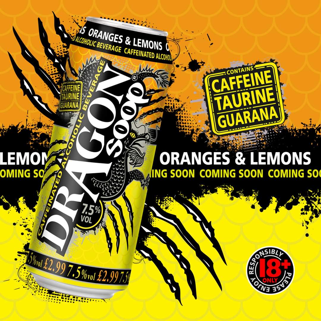 NEW Dragon Soop Oranges & Lemons is on it's way! 🍊🍋

Could this be our zest flavour yet?🤔

In stores from this weekend! 

>> dragonsoop.com/stockists

7.5% ABV. Contains Caffeine, Taurine & Guarana. 18+ only. Please enjoy #dragonsoop responsibly