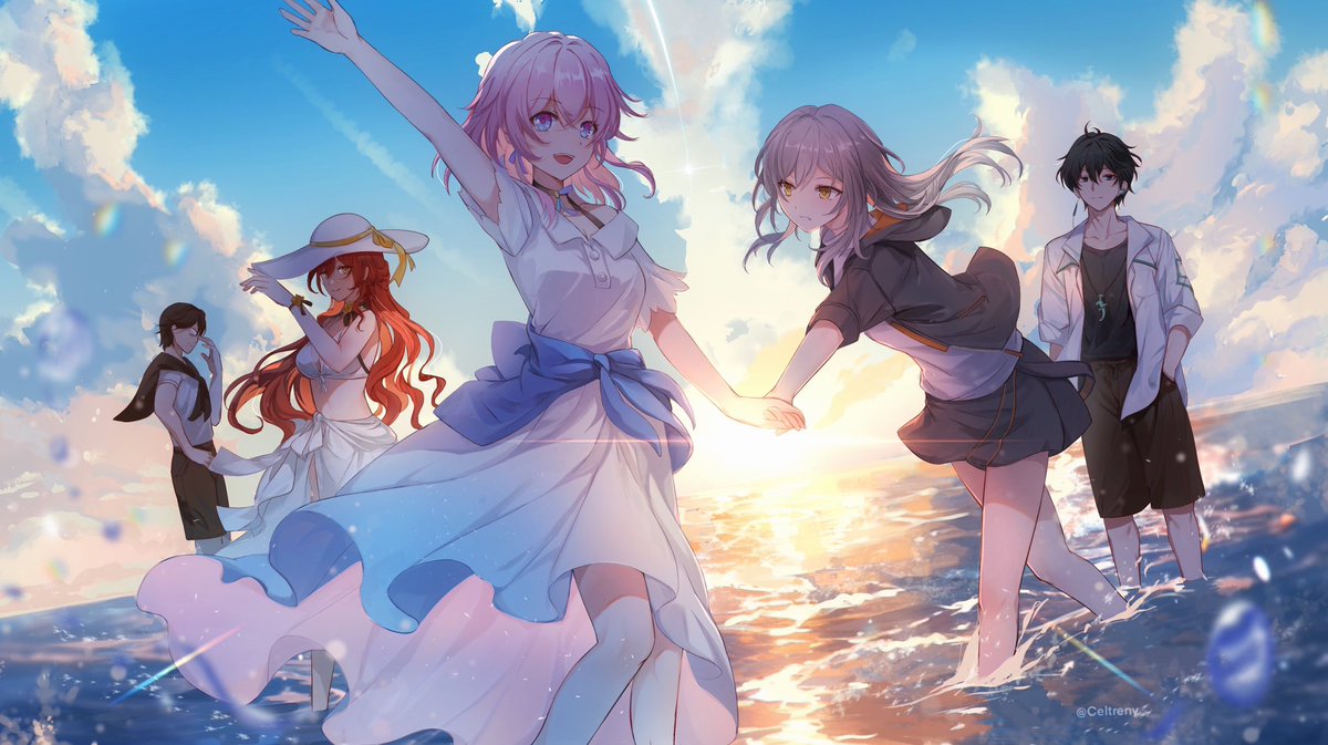 Summer time with the Astral Express! My entry for the #MultiverseVistas  #honkaistarrail #崩壊スターレイル #March7th #DanHeng #Himeko #Weltyang #三月七 #丹恒