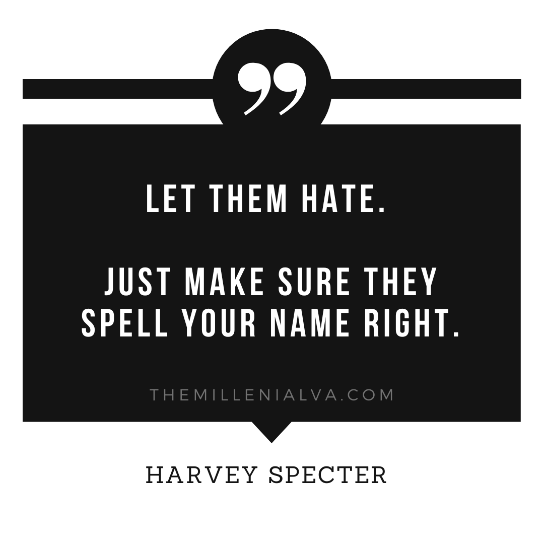 millennialva_'s tweet photo. Let the haters hate.
#harveyspecter #harveyspecterquotes #harveyspectersuits #harveyspecteredit #motivationalquotes #motivationalquote #motivationalquotesoftheday #motivationalquotesdaily #motivationalquotesandsayings #bossquotes #hatersgonnahate https://t.co/QQtAkT0sCw
