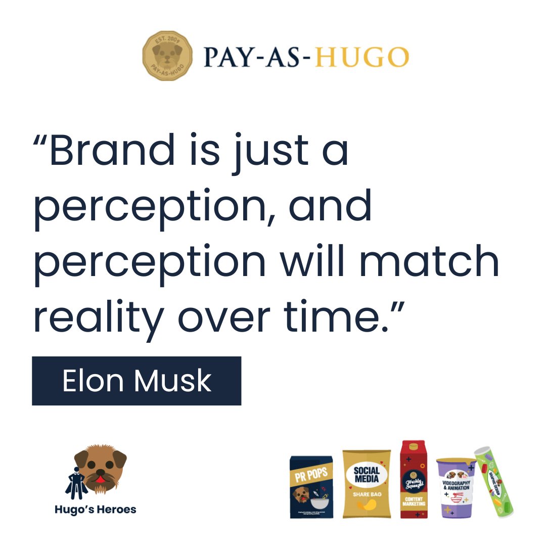 "Brand is just a perception, and perception will match reality over time," says Elon Musk. How do customers perceive your brand? If your #brand perception needs work, head to my website and grab some #PR and #marketing snacks to dust it down, give it purpose, and make it shine.
