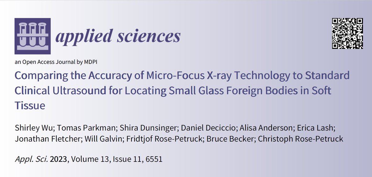 📢 Recent publication in #SpecialIssue

📚 Comparing the Accuracy of Micro-Focus X-ray Technology to Standard Clinical #Ultrasound for Locating Small Glass Foreign Bodies in #SoftTissue
🔗 mdpi.com/2076-3417/13/1…

👨‍🔬 by Dr. Shirley Wu et al.
🏫 @BrownMedicine
@BrownUniversity