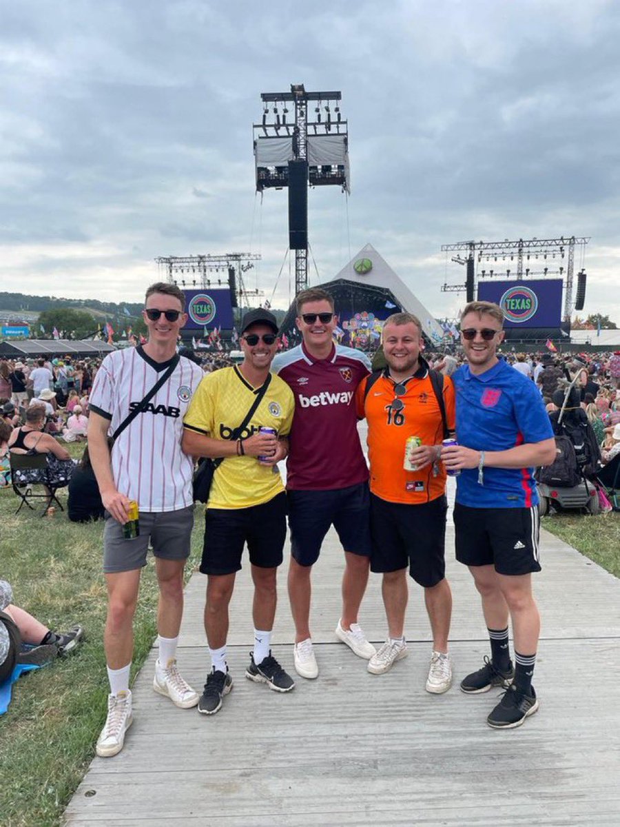 Man City 🤝 West Ham 🤝 Holland 🤝 England. #GlastoFootyShirts.