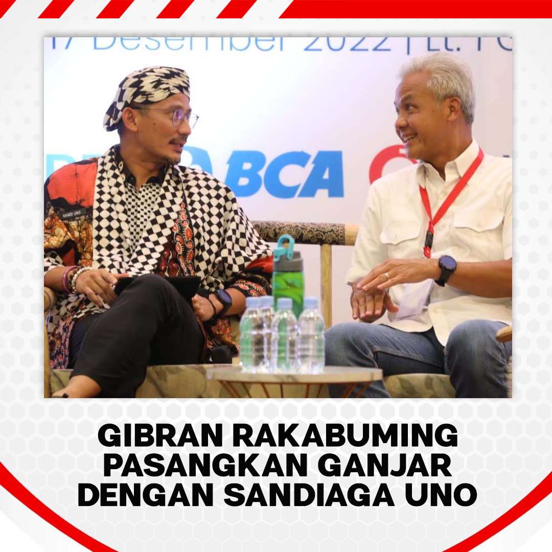 ImranMarini's tweet photo. Putra Presiden Jokowi, Gibran Rakabuming jodohkan Bakal Capres Ganjar Pranowo dengan Menteri Pariwisata dan Ekonomi Kreatif Sandiaga Uno.
.
.
#CalmDown | Somethinc | Tori | Jepara | Cosmic | Stray Kids | Red Velvet | The Boyz | Senin | Araf #YangPastiPastiAja | #MondayMotivation https://t.co/SzFvOPKiVe