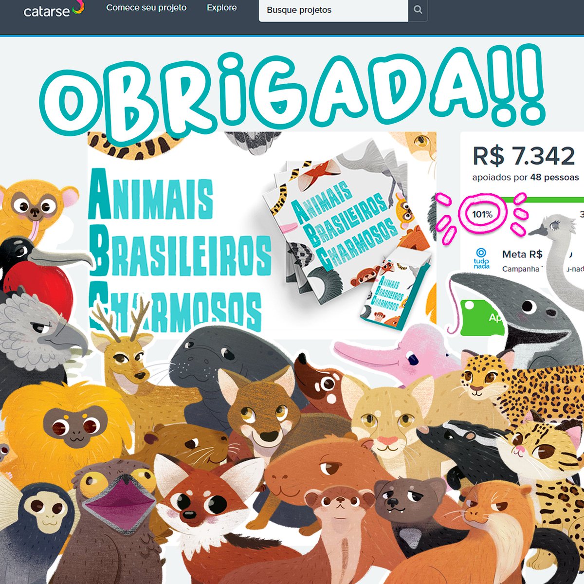 deba_ilustra's tweet photo. AEEEEEEEEEE!!! Meta batida, vai ter livro, baralho e quebra-cabeça desses animais brasileirinhos! <3 <3

Obrigada mesmo a todos que apoiaram, compartilharam, comentaram!! E pra quem qusier garantir o seu, até dia 01/08 a campanha continua aberta. ;) https://t.co/uAIy6s0Pqm