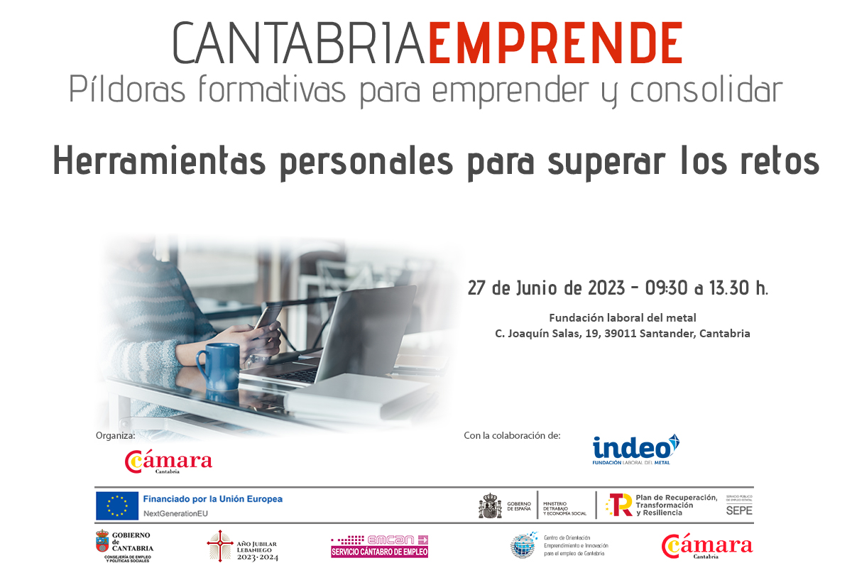 CamaraCantabria's tweet photo. ⚠️ÚLTIMO DÍA INSCRIPCIÓN
🆕Píldora formativa para #emprendedores
🗓️27 junio👉"Herramientas personales para superar los retos"
🕖De 09:30 h a 13:30 h
📍Fundación Laboral del Metal #INDEO (C. Joaquín Salas, 19, 39011 #Santander)
✍️https://t.co/z0yiT6Eav6
#CámaraCantabria https://t.co/uakEM72hEC