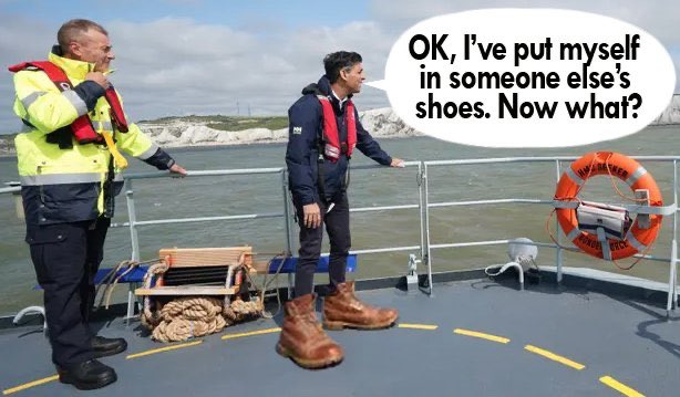 #Sunackered “We are going to recruit more doctors and nurses”

“How?”

“Look, small boats!”

#ToriesOut354 #GeneralElectionNow #ToriesDestroyingOurNHS #SOSNHS