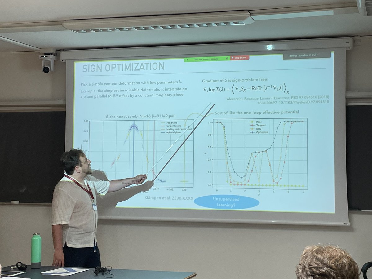 rothkopfAK's tweet image. Evan Berkovitz @fz_juelich tells us about #machinelearning applied to the study of the #Hubbardmodel an iconic model of #condensedmatter physics relevant e.g. for #graphene. Challenge in presence of doping (chemical potential) ➡️another sign problem. @EctTrento