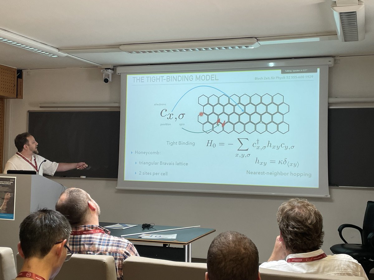 rothkopfAK's tweet image. Evan Berkovitz @fz_juelich tells us about #machinelearning applied to the study of the #Hubbardmodel an iconic model of #condensedmatter physics relevant e.g. for #graphene. Challenge in presence of doping (chemical potential) ➡️another sign problem. @EctTrento