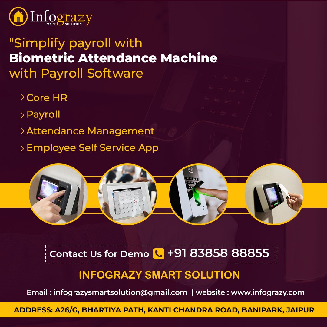 infograzy's tweet photo. Streamline payroll process with #BiometricAttendanceMachine &amp; #PayrollSoftware
Simplify #attendancetracking, eliminate errors, expedite #payrollprocessing
Experience hassle-free #payrollmanagement
Connect👇
+918385888855 
Infograzysmartsolution@gmail.com 
https://t.co/5YMcAdy8sZ https://t.co/uHOD4LixX4