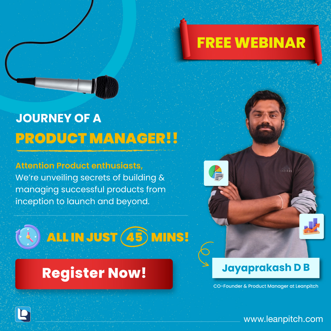 Build your own products and lead your team as a successful Product Manager, 🤩💥
Attend our FREE webinar!
leanpitch.com/events/journey…

Speaker: Jayaprakash D B
12+ years of experience
85+ No of workshops

Date: 29th June
Time: 7:00 to 7:45 PM IST

#Productmanagement #productmanager