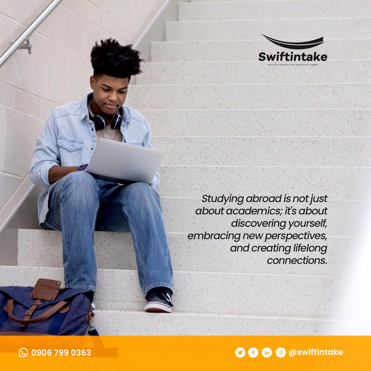 swiftintake's tweet image. Studying abroad is not just about academics; it&apos;s about discovering yourself, embracing new perspectives, and creating lifelong connections. Let Swiftintake be your compass as you navigate the exciting journey of studying abroad.#DiscoverYourself #LifelongConnections #Swiftintake