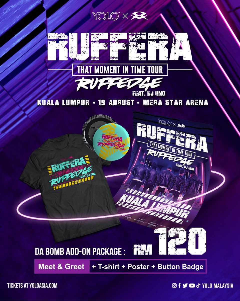 [ RUFFERA That Moment In Time Tour Kuala Lumpur | Ruffedge ft. DJ Uno ]
📆 19 August 2023 
📍Mega Star Arena

🎫 Pre-Registration Sales: 27 June (Tomorrow), 10AM
🎫 Public Sales: 28 June (Wednesday), 10AM

➡️ TICKETS: yoloasia.com

#RUFFERA #YOLOxRUFFEDGE #Ruffedge