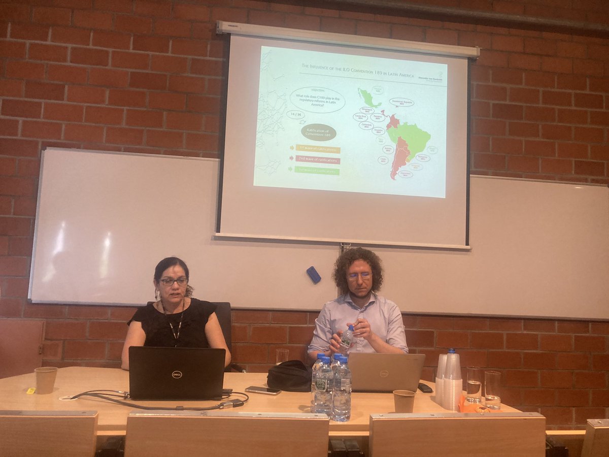 Fantastic @LabourLawRN panel on labour rights challenges in Latin America’s informal economy and the role of transformative constitutionalism - picture from final paper by Lorena Poblete, following contributions by Julieta Lobato, @Mauro_Pucheta Renan Kalil and @RicardoBuendiaE