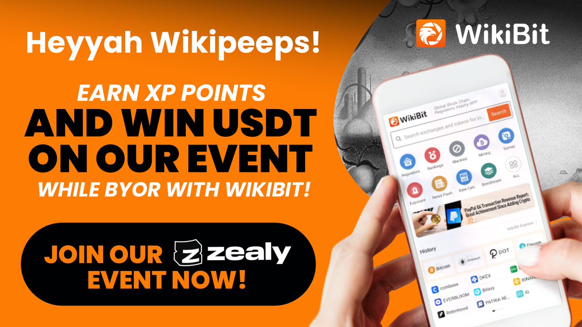 🎉 Join the #WikiBit Zealy #Giveaway Event and Grab the Prize Pool!

📆Jun 28 - Jul 28

💎 $USDT Rewards
🥇 Top 1: $100
🥈 Top 2: $30
🥉 Top 3: $20
🏅 Top 4-30: $1

🚀Rules
1️⃣ Register on #Zealy ➡️ zealy.io/c/wikibit/invi…
2️⃣ Embark on thrilling quests,earn XP,and rise to the top!