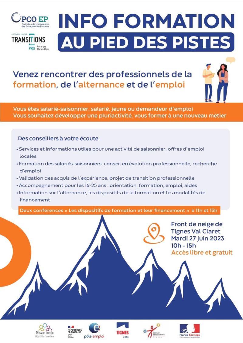RenaudCharlesFT's tweet image. [#TousMobilisés] pour porter l&apos;information au plus près du public

@OPCO_EP et #TransitionsPro vous donnent rdv au pied des pistes à @TignesOfficiel avec des pros de la formation, de l&apos;#alternance et de l&apos;#emploi 

Salarié, saisonnier, jeune ou demandeur d&apos;emploi
#OnEstLàPourVous
