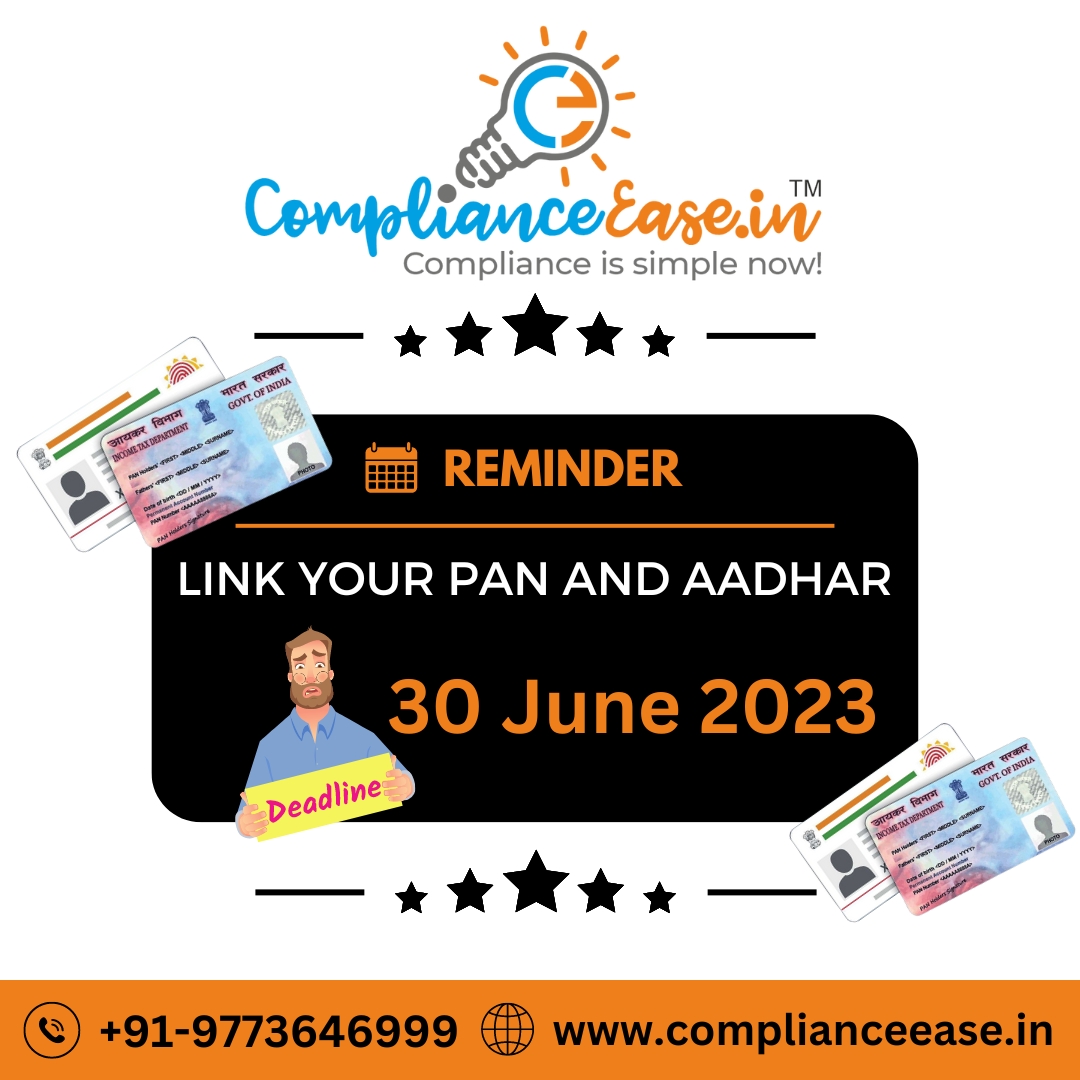 Don't forget! The deadline to link your PAN with Aadhaar is approaching fast.
.
.
#tax #Aadhaar #incometax #IncomeTaxRefund #IncomeTaxReturn #tax #duedate #startupguruom #complianceease #india