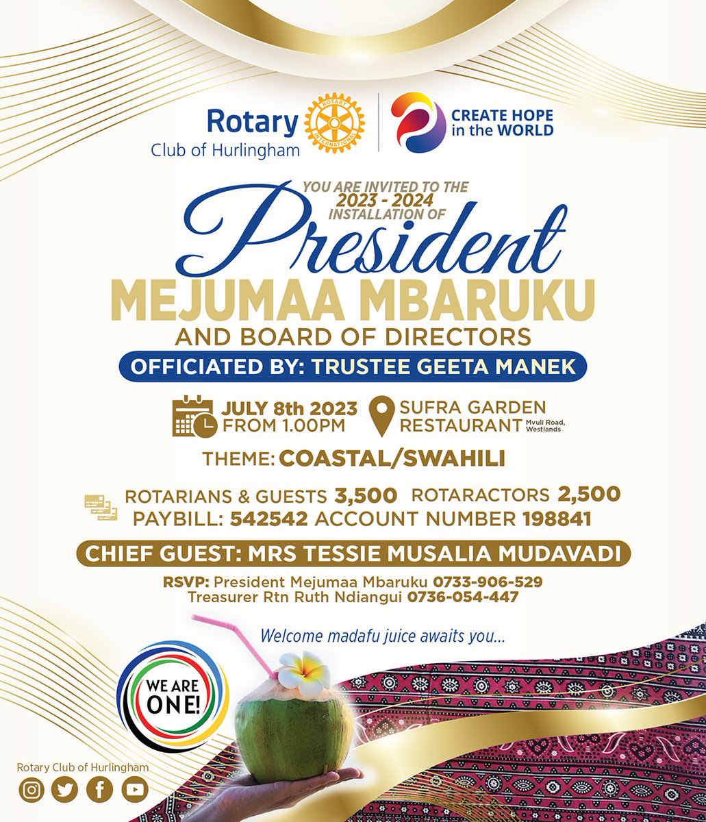 RC_Hurlingham's tweet photo. RSVP your slot by purchasing the Installation Event ticket to the
RCH Projects Account Paybill 542542 Account Number 198841
Amount: Kes3,500
Thank you.
#CreateHopeInTheWord
#WeAreOne
#TheHappyClub
#CoastalVibesInNairobi https://t.co/nBlDiTuYyh