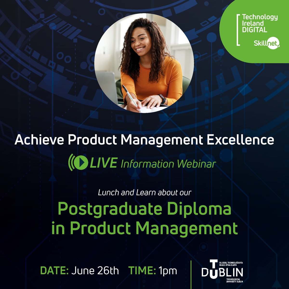 JOIN US TODAY AT 1PM! There's still time to sign up for today's Lunch + Learn session dedicated to our Postgraduate Diploma in Product Management. bit.ly/45QErbn #productmanagement #TechIreland