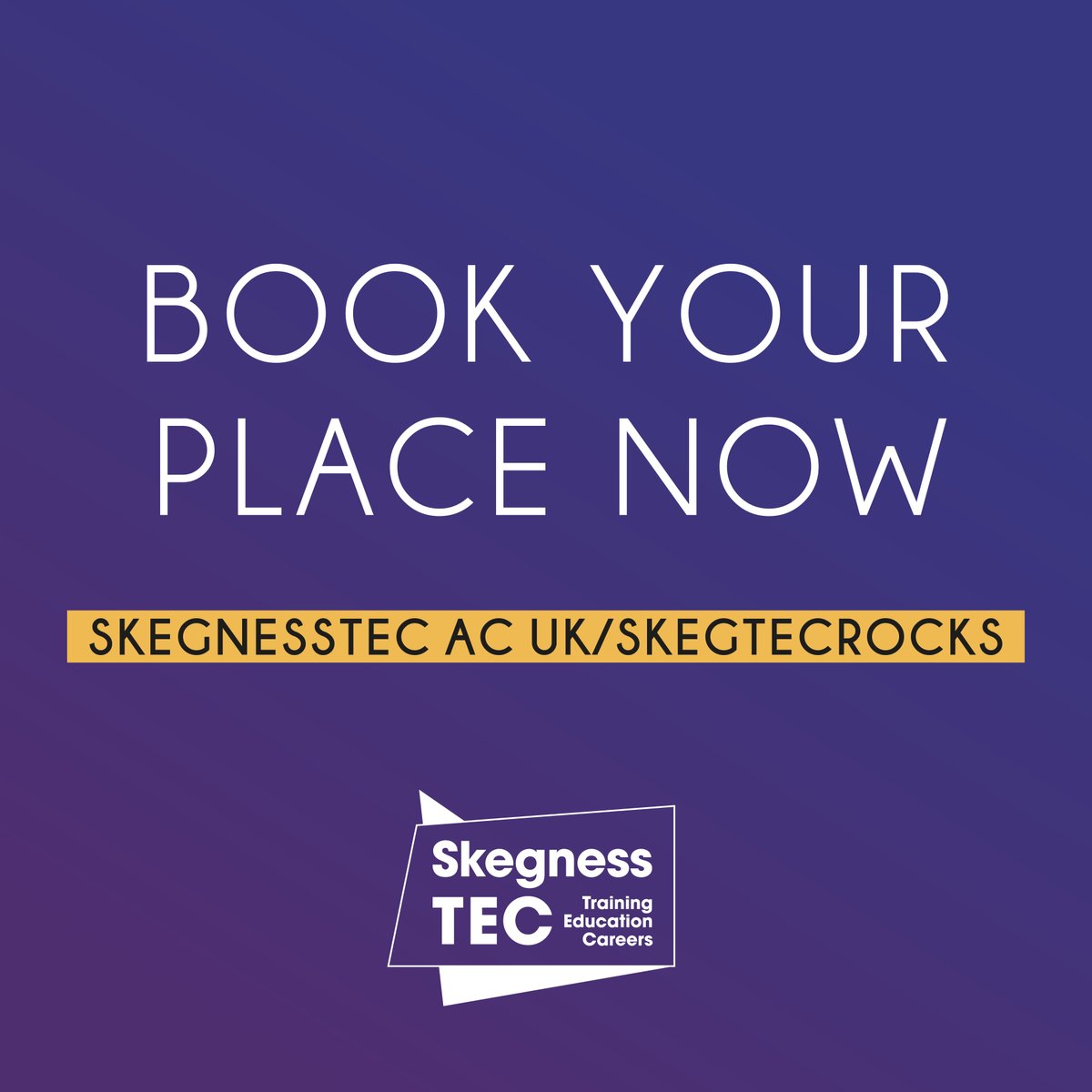 Calling all applicants!

Don't forget to book your place for SkegTEC Rocks:
Thursday 29th June 
10am-1pm

Book your place via our web ---&gt; skegnesstec.ac.uk/skegtecrocks/