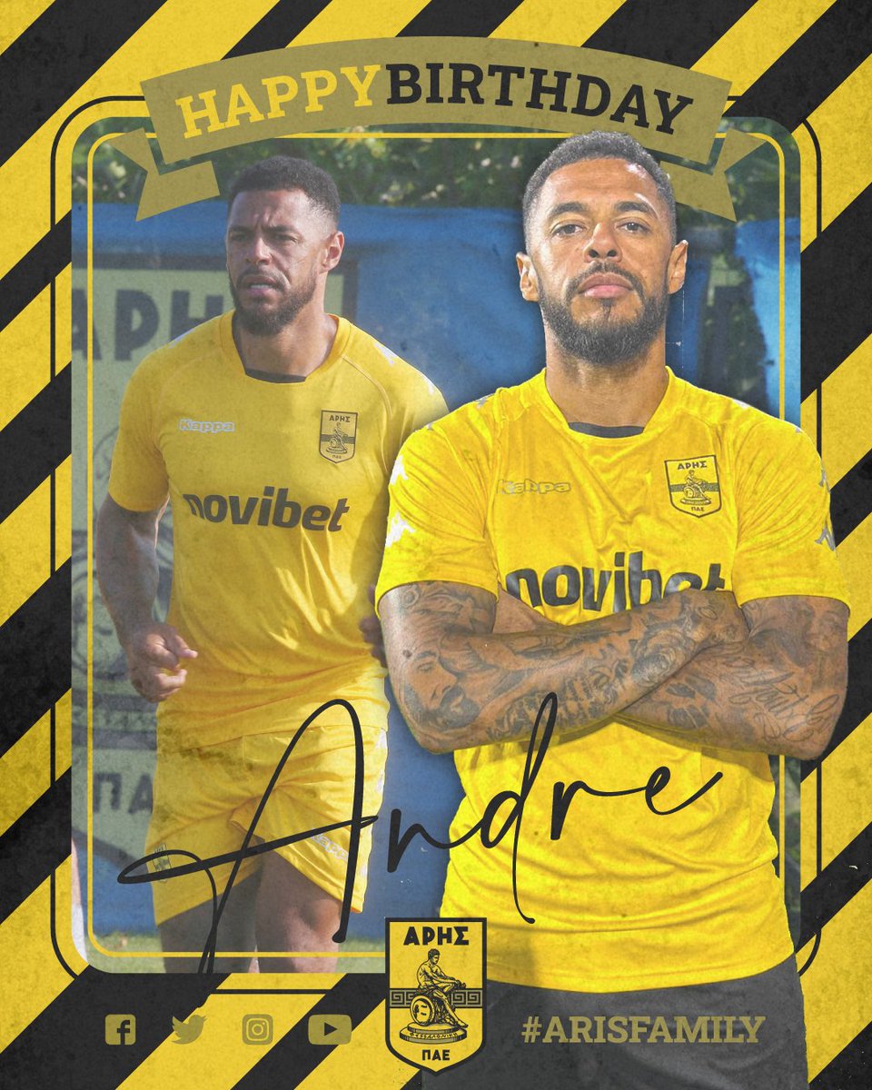 ARIS__FC's tweet photo. 🎂: Σήμερα είναι τα γενέθλια του Andre Gray!
💛🖤⚽️👏
#ARISFC
#AndreGray
#HappyBirthday https://t.co/qlrZKFc2Sz