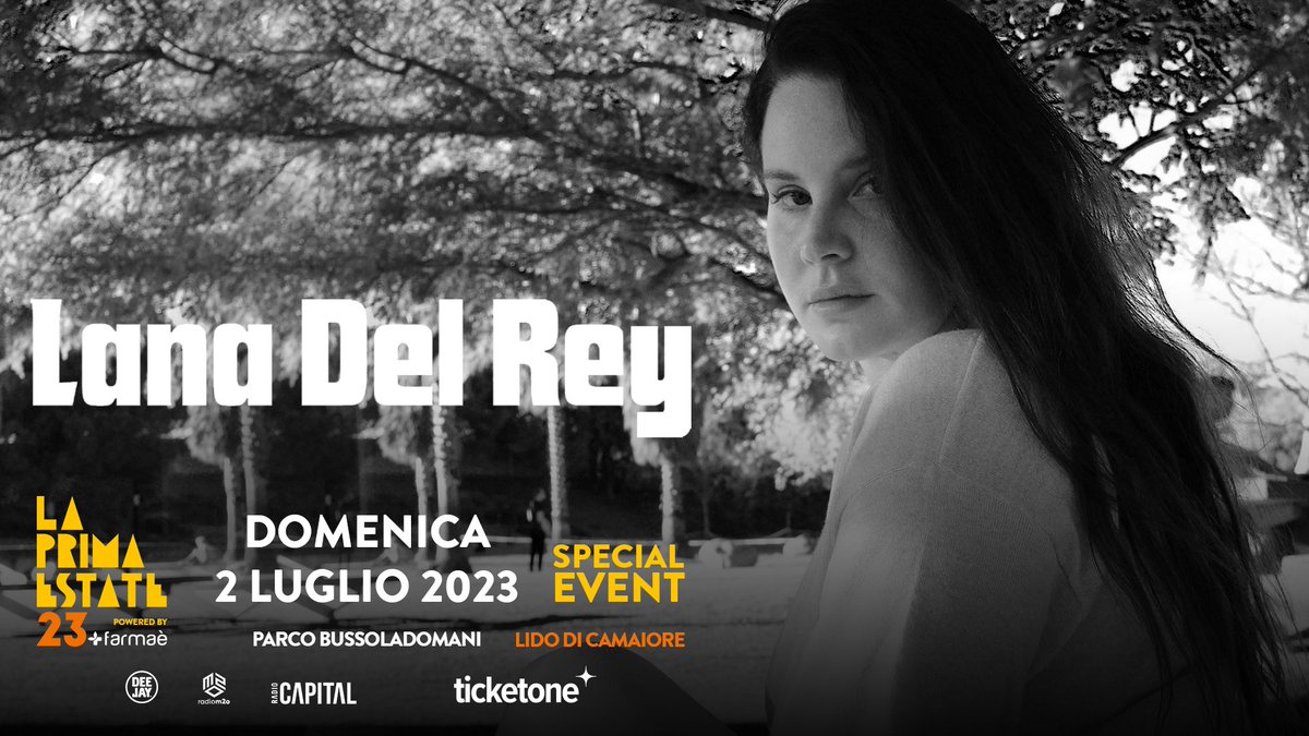 La Prima Estate 23 non è finita.
Domenica 2 luglio. Special event, Lana Del Rey dopo cinque anni di assenza per un concerto unico in Italia.
Sempre al Parco BussolaDomani.

Biglietti in vendita da oggi alle 16:00 su TicketOne

#LaPrimaEstate23