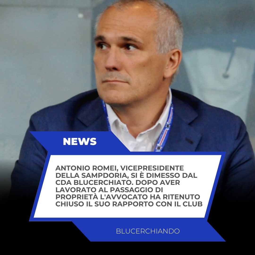 Blucerchiando's tweet photo. ++ Antonio Romei non è più il vicepresidente della Sampdoria ++ https://t.co/OuzLlD5grF