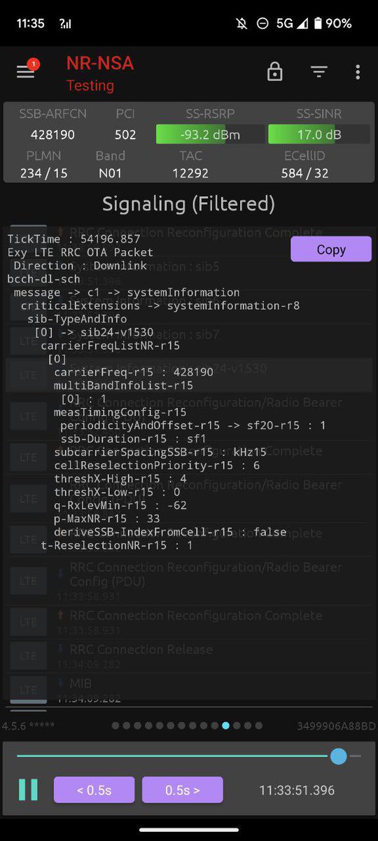 lightspeed2398's tweet photo. There we go. Not a common setup from what I’ve seen so far, but n1 SA prioritised above LTE carriers for idle mode reselection. Some threshXHighs of 2 and some of 4. Hard to see a pattern. https://t.co/htU8wMM83S