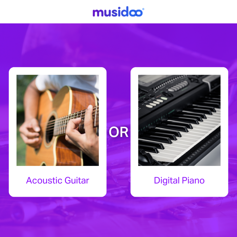 c_musidoo's tweet image. Are you drawn to the warm and earthy tones of an acoustic guitar? 🎸 Or perhaps you're captivated by the timeless elegance of a digital piano. 🎹 

⚡️ So, which instrument resonates with your musical soul? 

#Musidoo #LiveOnline #LiveOnlineLessons  #ThisOrThat #PickOne