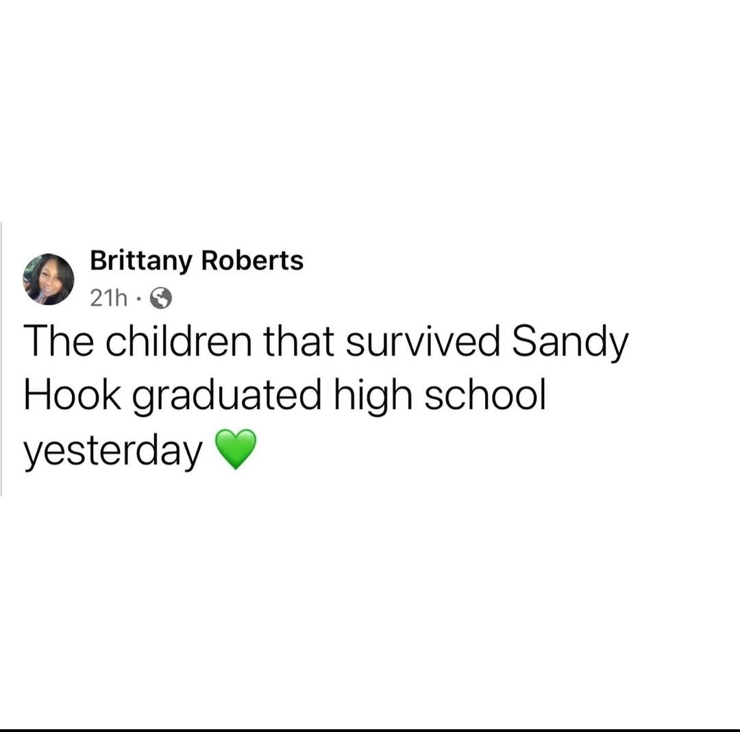 And still nothing has been done. At least they don't have to worry about getting shot in school. Now they just have to avoid church, the mall, synagogues, concerts, bars, pride marches, the Capitol...

#SandyHook #gunsense #guncontrol #massshootings
