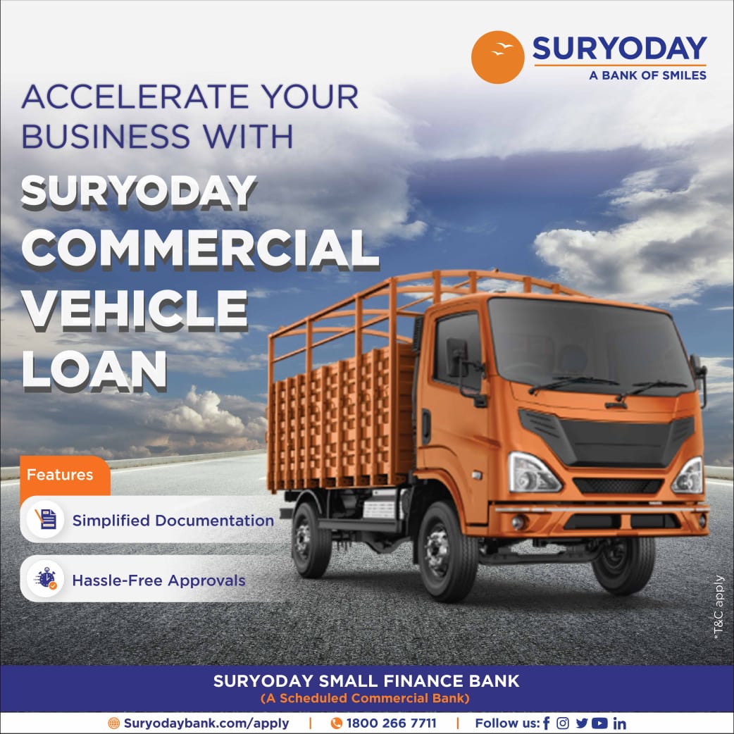 Put your business on a fast track with Suryoday Commercial Vehicle Loans. 
To apply, visit suryodaybank.com/apply or call 1800 266 7711 
#commercialvehicle #loans #bankofsmiles #suryodaybank