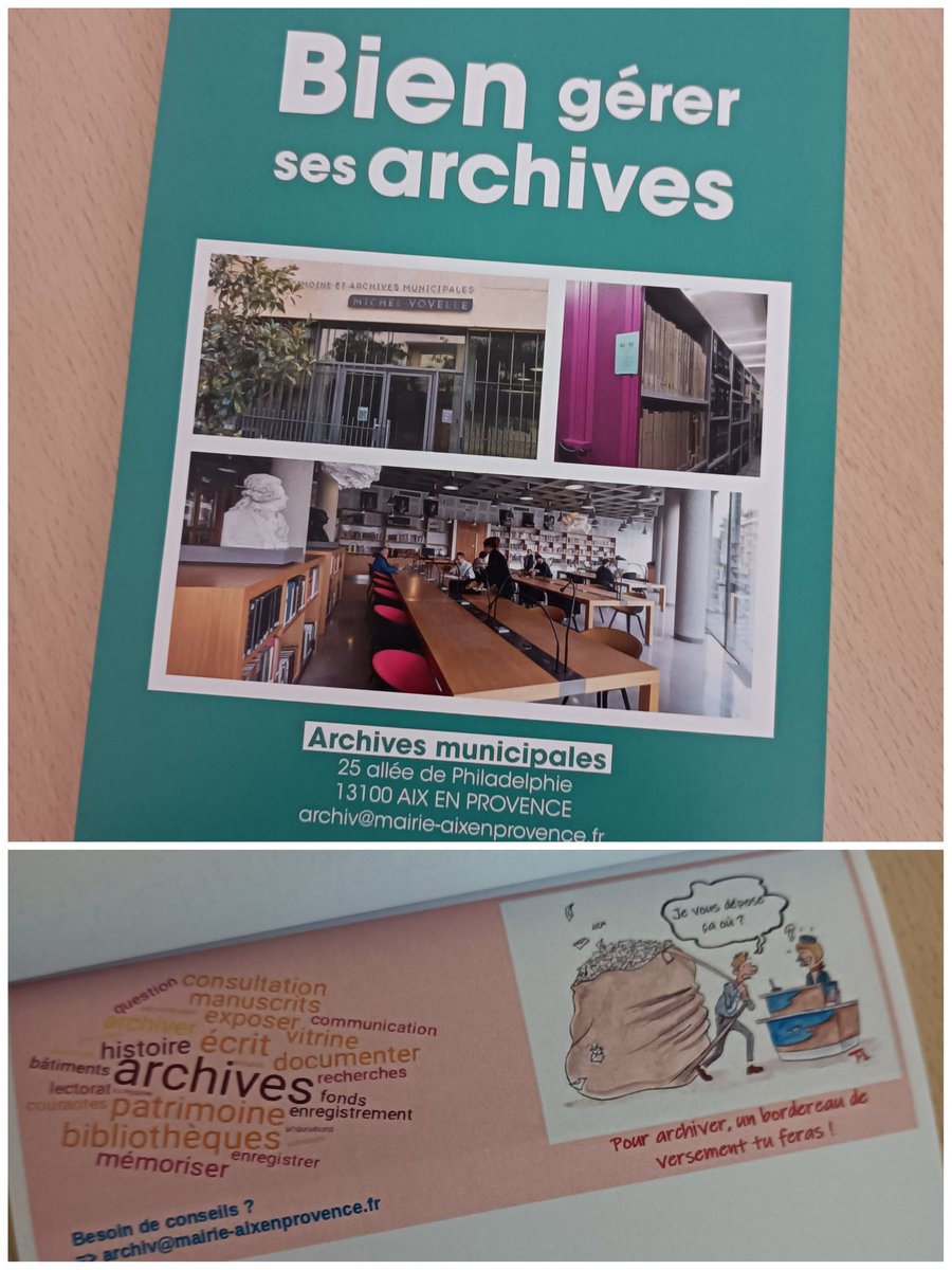Aujourd'hui et demain, c'est la 1ere session de formation des agents des services municipaux aux Archives municipales d'<a href="/aixmaville/">Aix-en-Provence</a> ! Avec 1 petit cadeau de bienvenu pour les stagiaires : le bloc note "Bien gérer ses archives" avec ntmt les dessins #AMAE de <a href="/Archivistes_AAF/">AAF</a>