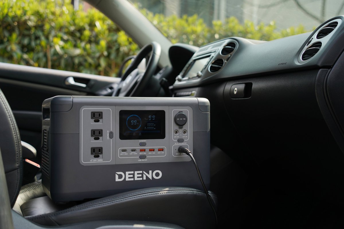 DEENOGT's tweet photo. 🔋 Power on the go! Introducing the DEENO S1500 car charging function. Never worry about running out of power during your road trips or outdoor adventures again. It comes equipped with a convenient "cigar lighter" port, allowing you to recharge it using your vehicle's 12V socket. https://t.co/m62UVbrI0C