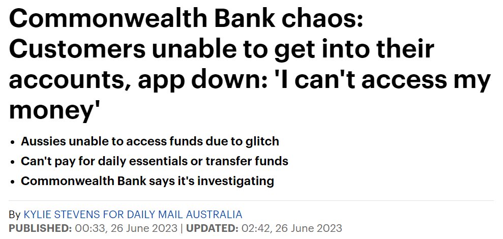 Customers of Australia's Commonwealth Bank were unable to access their money for several hours today...

Now imagine how screwed they would be if they couldn't revert to cash

#CashIsKing 
#CashIsFreedom
