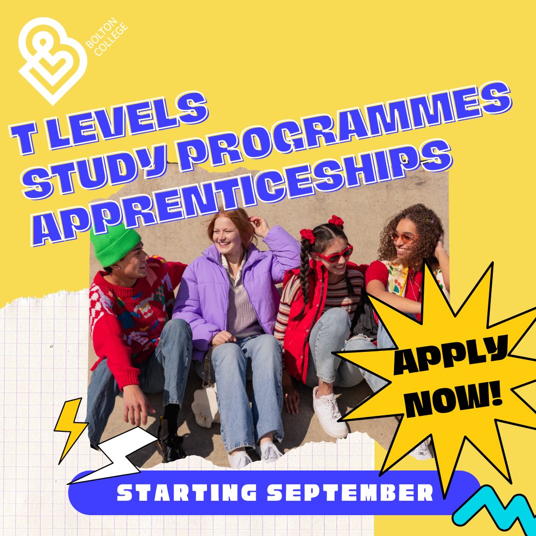 👉 Hey School Leaver! Join Bolton College this September for an incredible #StudyProgramme #TLevel or #Apprenticeship 👉 Discover your passion with Business, Engineering, IT, Construction, Beauty and more courses! Don't miss this opportunity! 👉 Apply now: boltoncollege.ac.uk