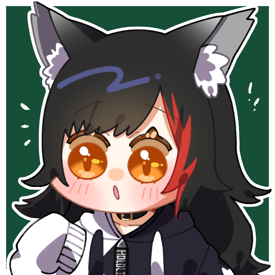 ookami mio 1girl animal ears black hair solo streaked hair wolf ears red hair  illustration images