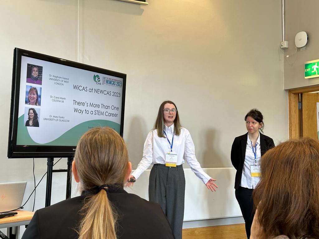 IEEENEWCAS2023's tweet photo. We are off to a flying start start this morning with our WiCAS session! Pictured are chairs @evemcglynn and @Mahdieh_SB. https://t.co/dKICf3YIpq