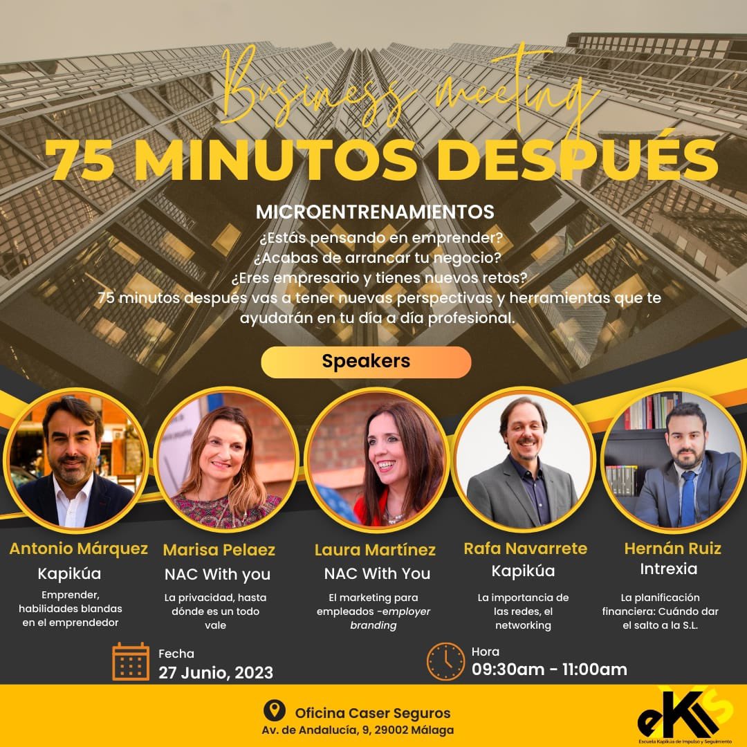 Nuestra más sincera enhorabuena a nuestros socios de <a href="/1881Kapikua/">Kapikúa</a> por la ponencia en el evento “75 minutos después” que tendrá lugar en la oficina de @caser , también socios de AJE 👏🏻

No os lo podéis perder 👇🏽