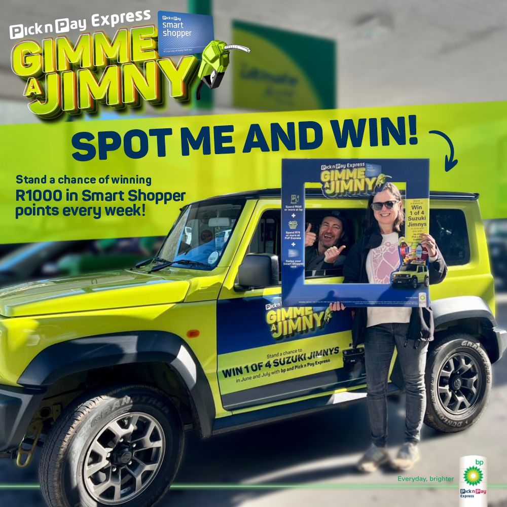 bp_SouthAfrica's tweet photo. Have you spotted our branded Suzuki Jimny cruising around town? Don't let it pass you by - snap a selfie with the Jimny and post it to social media using #gimmeajimny #bp #EverydayJourneys and #pnpexpress for a chance to win R1000 in Smart Shopper points every week! 
T&amp;Cs apply https://t.co/iipLQrpylH