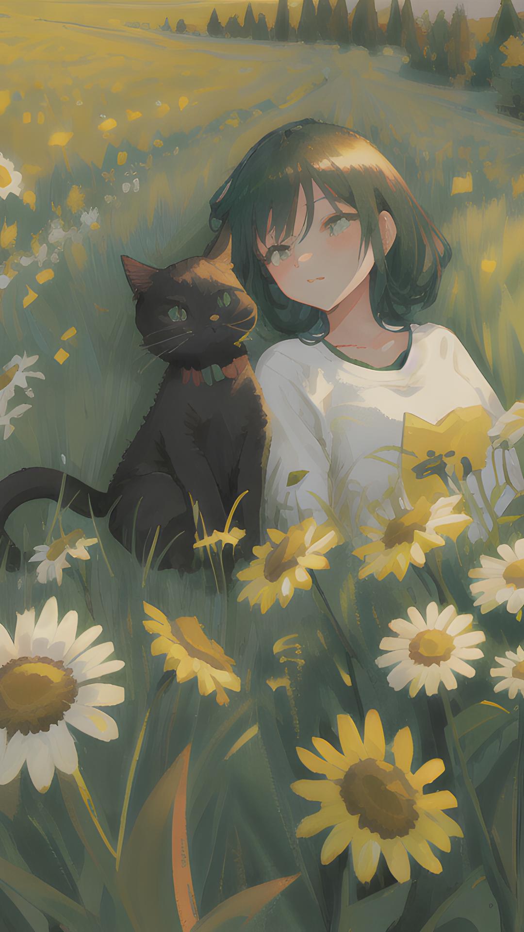 Anime girl with cat Wallpapers Download | MobCup