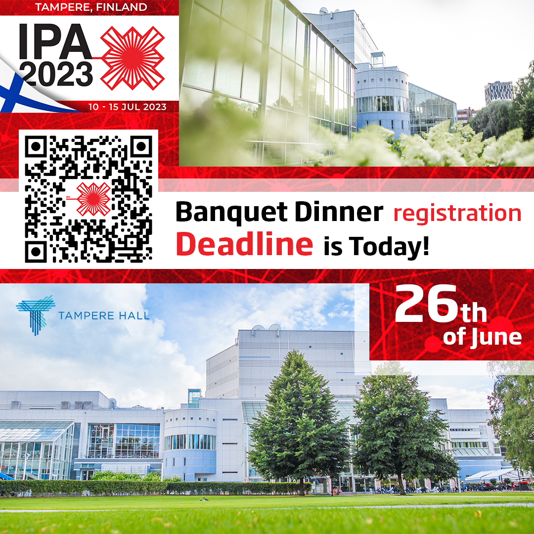 The Banquet Dinner #registration expires today, but you still have time! ⏳
📢 Go #register! → ipa-2023.com/congress/socia…

⭐️ @photodynamicIPA

#ipa2023 #registernow #banquet #tampere #finland #hurryup