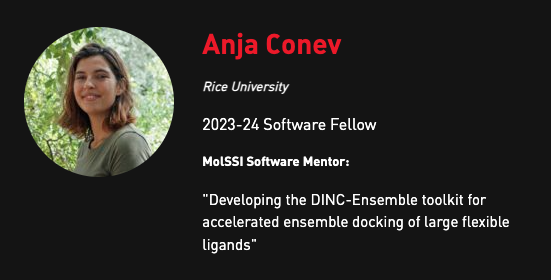 MolSSI (@molssi_nsf) on Twitter photo Welcome 2023-24 MolSSI Software Fellow, Anja Conev @ConevAnja, a member of the <a href="/KavrakiLab/">Kavraki Lab</a> at Rice U., who will be "developing a DINC-Ensemble toolkit for accelerated ensemble docking of large flexible ligands" during her year-long fellowship with us. Congratulations Anja! šš Welcome 2023-24 MolSSI Software Fellow, Anja Conev @ConevAnja, a member of the <a href="/KavrakiLab/">Kavraki Lab</a> at Rice U., who will be "developing a DINC-Ensemble toolkit for accelerated ensemble docking of large flexible ligands" during her year-long fellowship with us. Congratulations Anja! šš