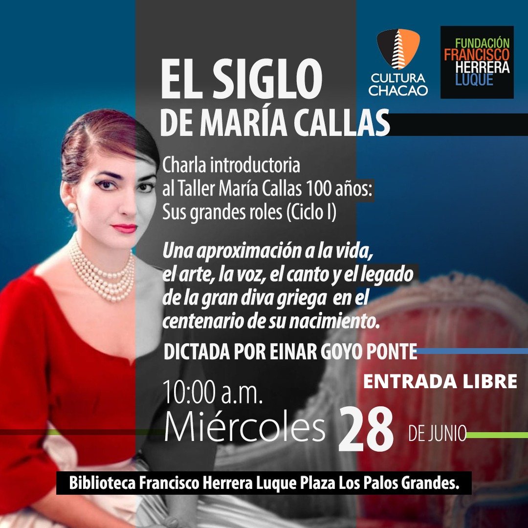 La herencia helénica en los grandes personajes trágicos: Medea, Alceste, Ifigenia. En la charla para celebrar el siglo de María Callas. Biblioteca <a href="/AmosDelValle/">F. Herrera Luque</a> 10 am, con auspicio de <a href="/culturachacao/">Cultura Chacao</a>  ENTRADA LIBRE