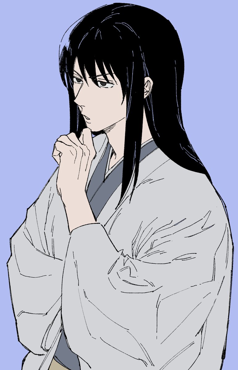solo long hair black hair simple background 1boy male focus japanese clothes  illustration images