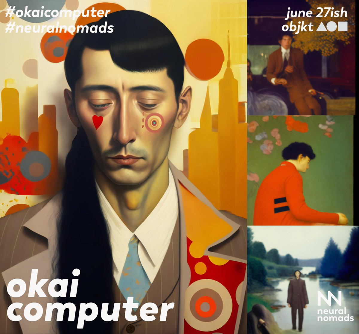 MadeInCuracao's tweet image. Introducing &quot;The Quiet Desperation,&quot; a collaboration with the talented @yuma_sogo 

This artwork is part of the @NeuralNomads #okaicomputer drop, inspired by the song &quot;No Surprises&quot; from Radiohead&apos;s iconic album OK Computer. 

Available tomorrow on OBJKT 🟠🟡🟤