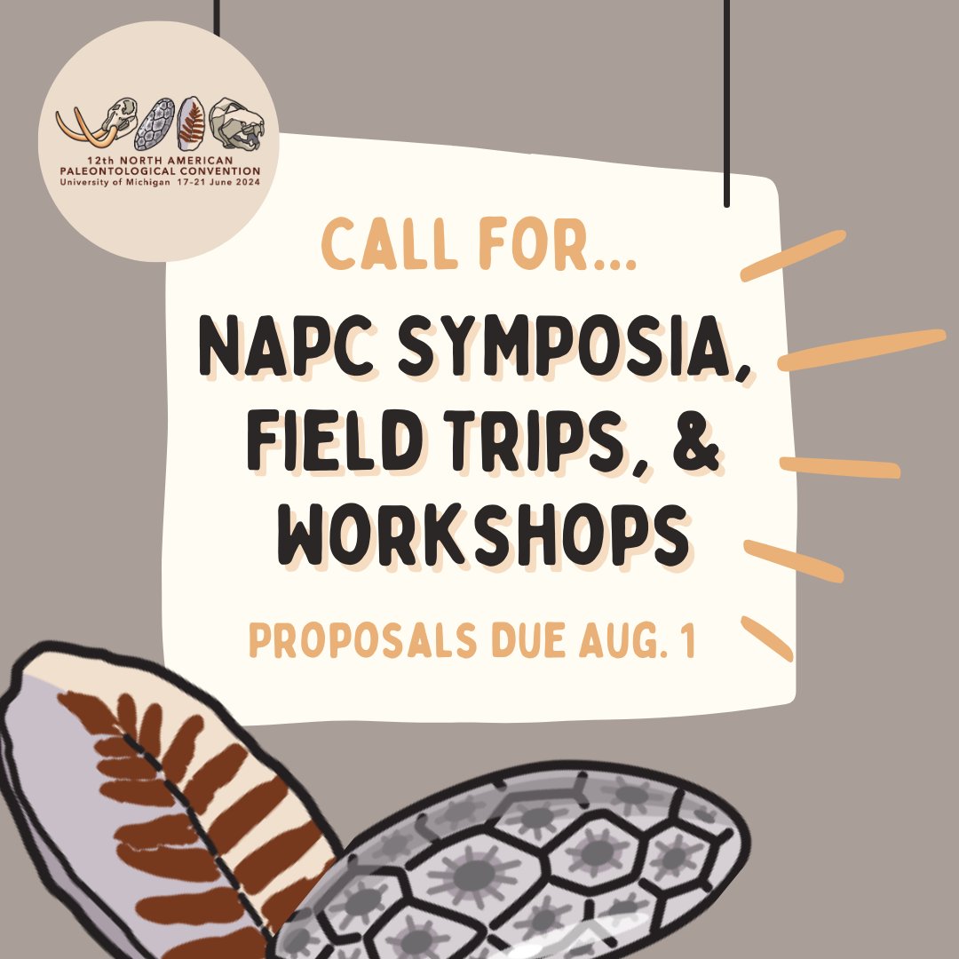 We invite you to submit your proposals for paleontology symposia, field trips, and workshops for #NAPC2024! The deadline for proposals is August 1, 2023. 

Check our website for more info and instructions: sites.lsa.umich.edu/napc2024/
#paleontology #geology #fossil #museum #fieldtrips