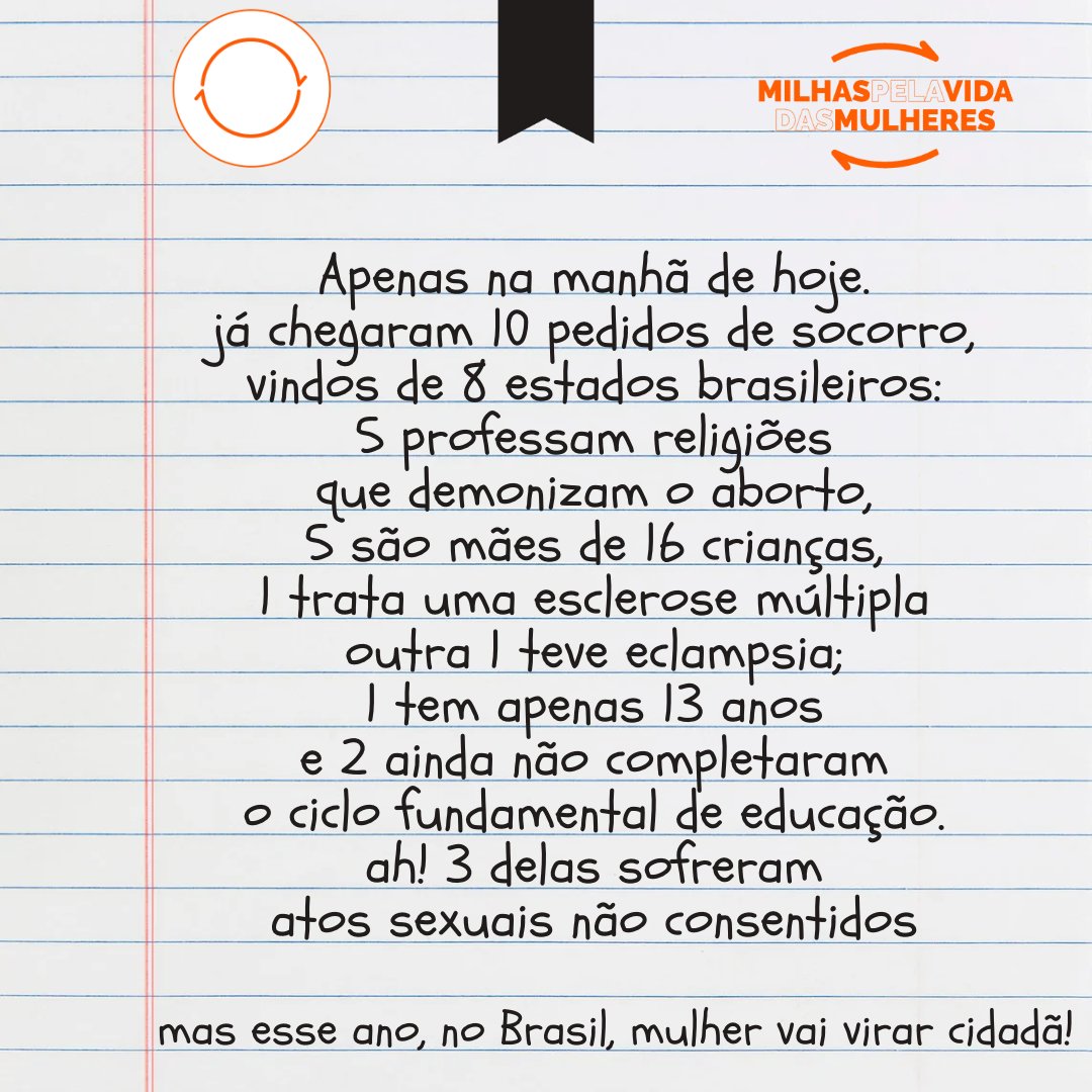 PS. MAIS: 3 homens quiseram se fazer intermediários dessa relação das protagonistas da situação de gravidez indesejada com o Milhas (mas nós só tratamos com elas diretamente).

#abortonapauta #abortoforadoarmario #eutbmfiz #milhaspelavidadasmulheres